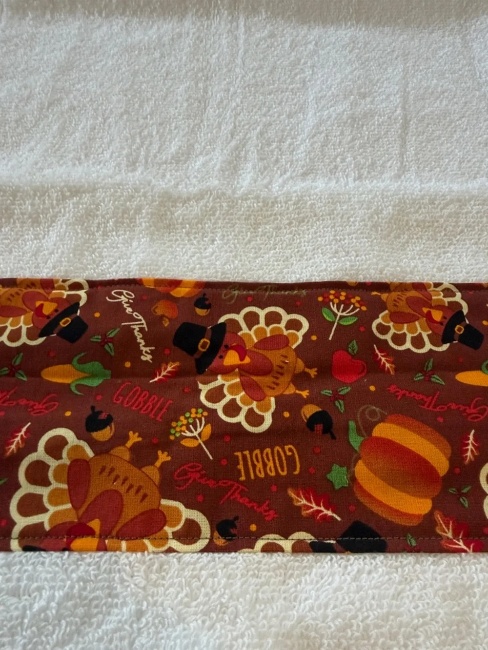 White Hand Towel with Autumn Turkey Print Accent